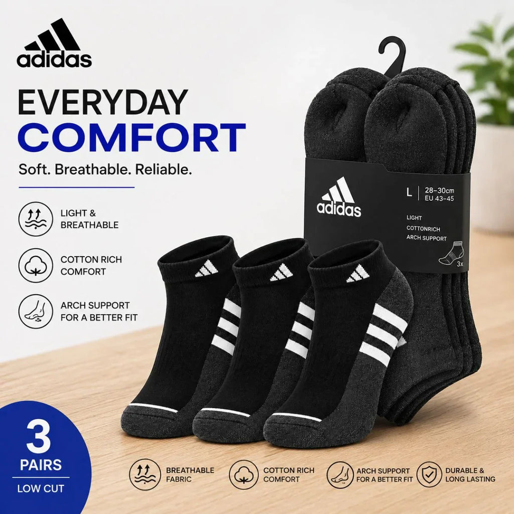 Adidas 3 Pairs Cushioned Sportswear Low-Cut Socks