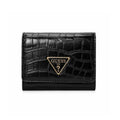 Black crocodile-patterned wallet with Guess logo on a white background