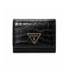 Black crocodile-patterned wallet with Guess logo on a white background
