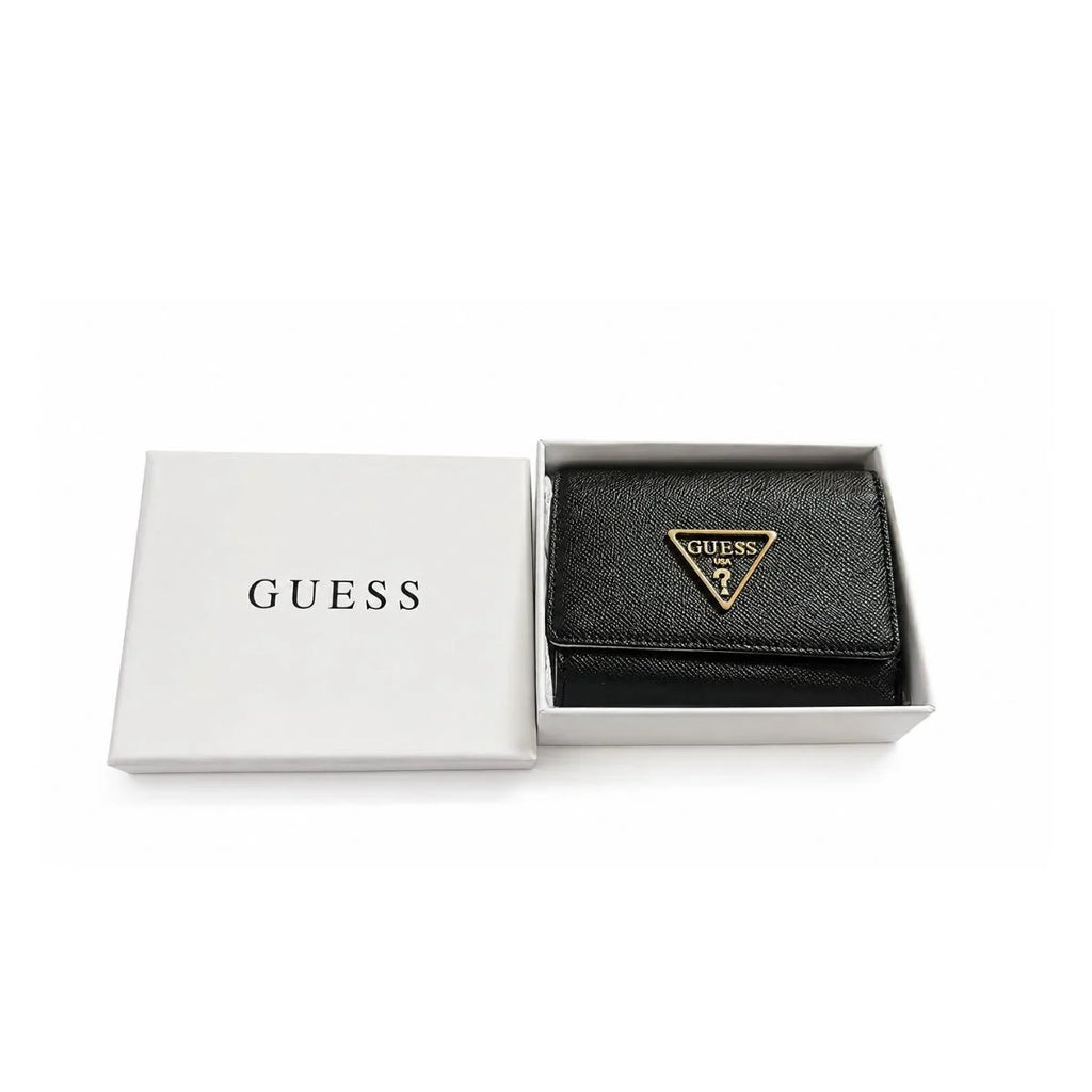 GUESS Small Helaina Black Stamp Logo Trifold Wallet - BLK