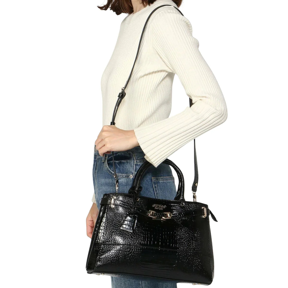 GUESS Silvye Luxury Satchel Handbag Women - BLK