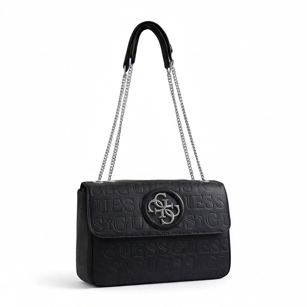 GUESS Women's Monogram Embossed Shoulder Bag - Black